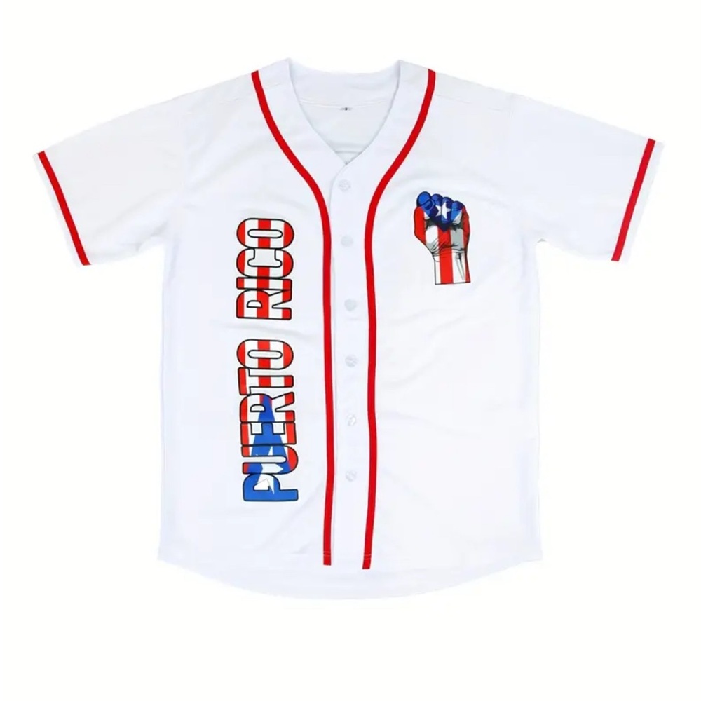 Mens Puerto Rico Baseball Jersey - White and Red